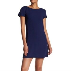 Theory Women's Blue Jamelya Crunch Short Sleeve Dress Pockets Size 4 Linen Blend